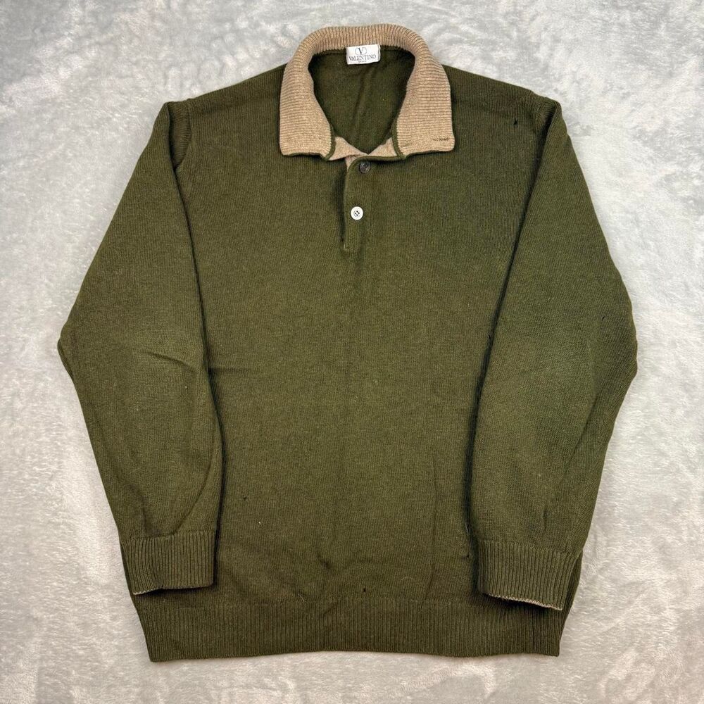 Valentino Men's Green and Khaki Jumper